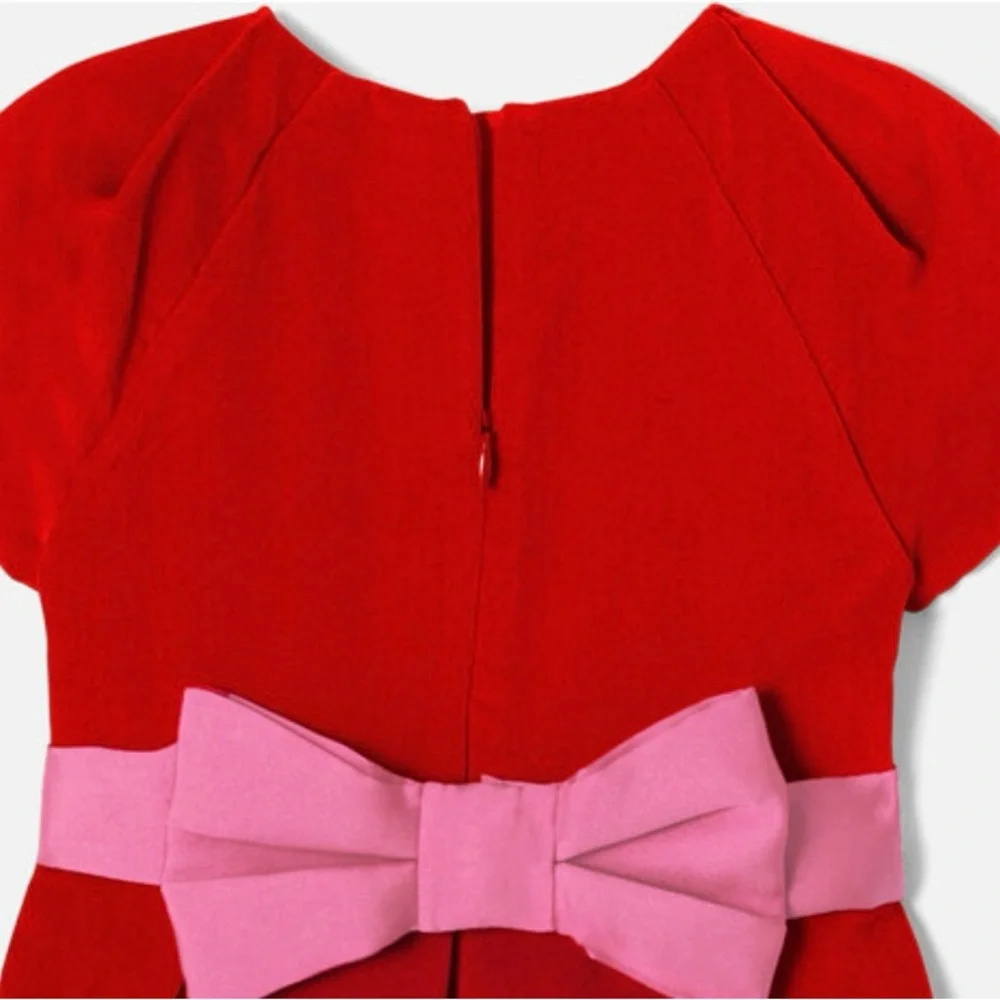 Jacadi Girls Philippine Dark Orange Pleated Velvet Holiday Dress w/ Pink Bow